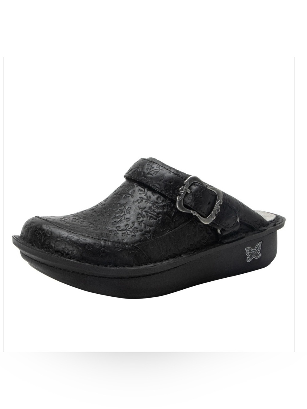 Alegria Black Seville Slip-On Clog with Decorative Buckle